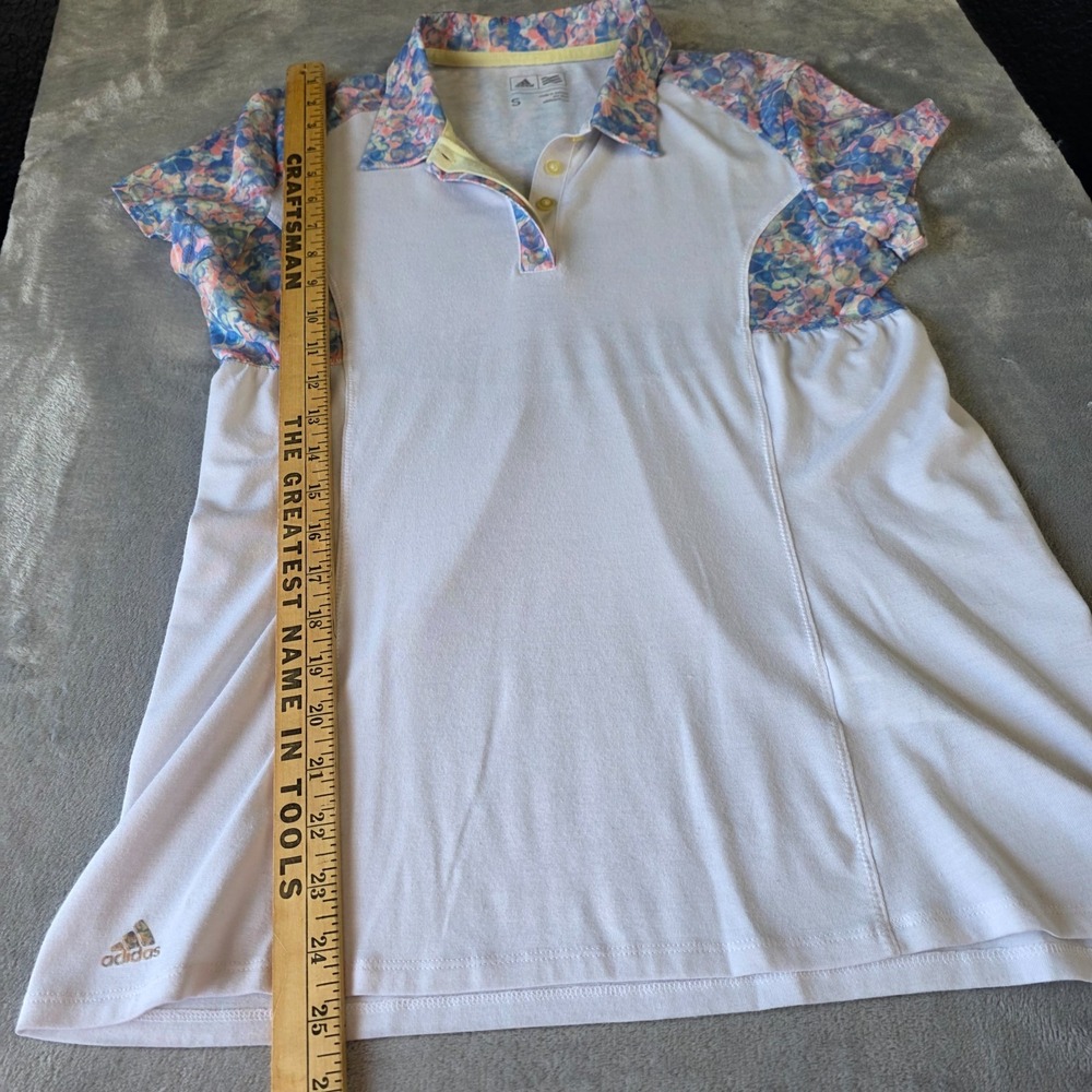 Adidas Women's Golf Polo Shirt White Floral Short‎ Sleeve-Sz Sm